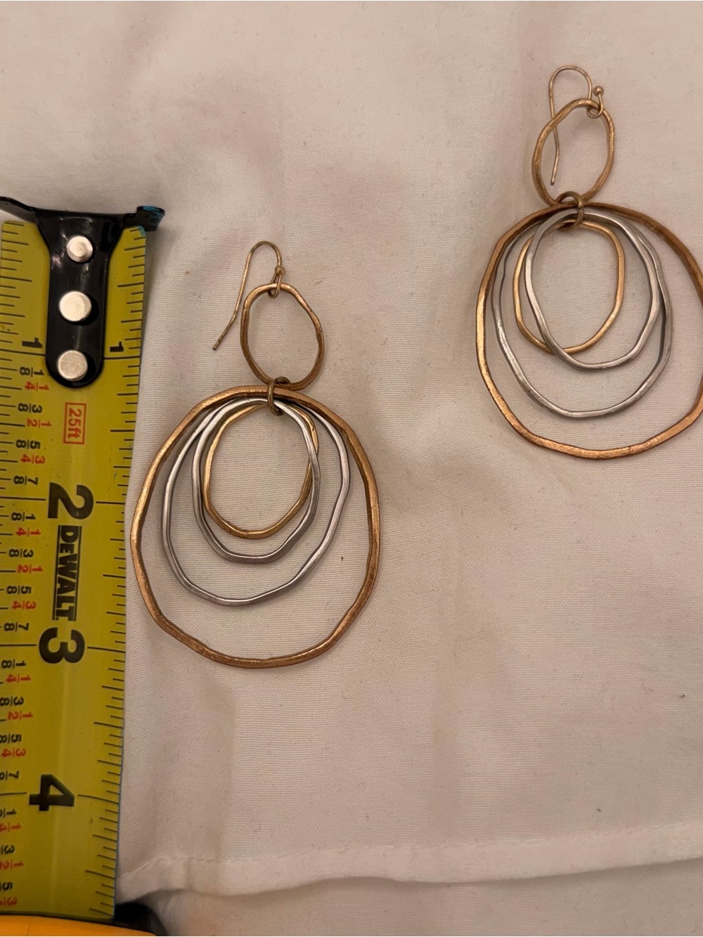 Two-Tone Multi-Ring Drop Earrings - Gold & Silver